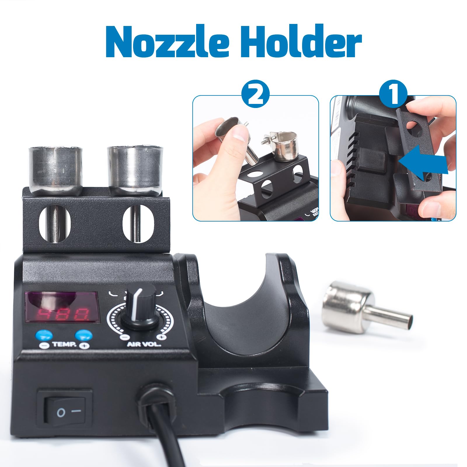 WEP 8858-V Stazione Saldante Aria Calda 3 Ugelli 2 Pinzette Temperatura Regolabile PID EU Plug