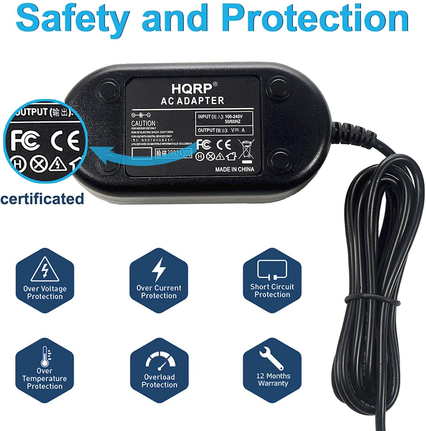 HQRP Cargador Adaptador de CA Compatible con JVC AP-V14E V15E V17E V19E V20E, GR-D360E D350E D770E GZ-MG130 GR-DF540 DX37 DX97 SXM30 GZ-MC500E Videocámara
