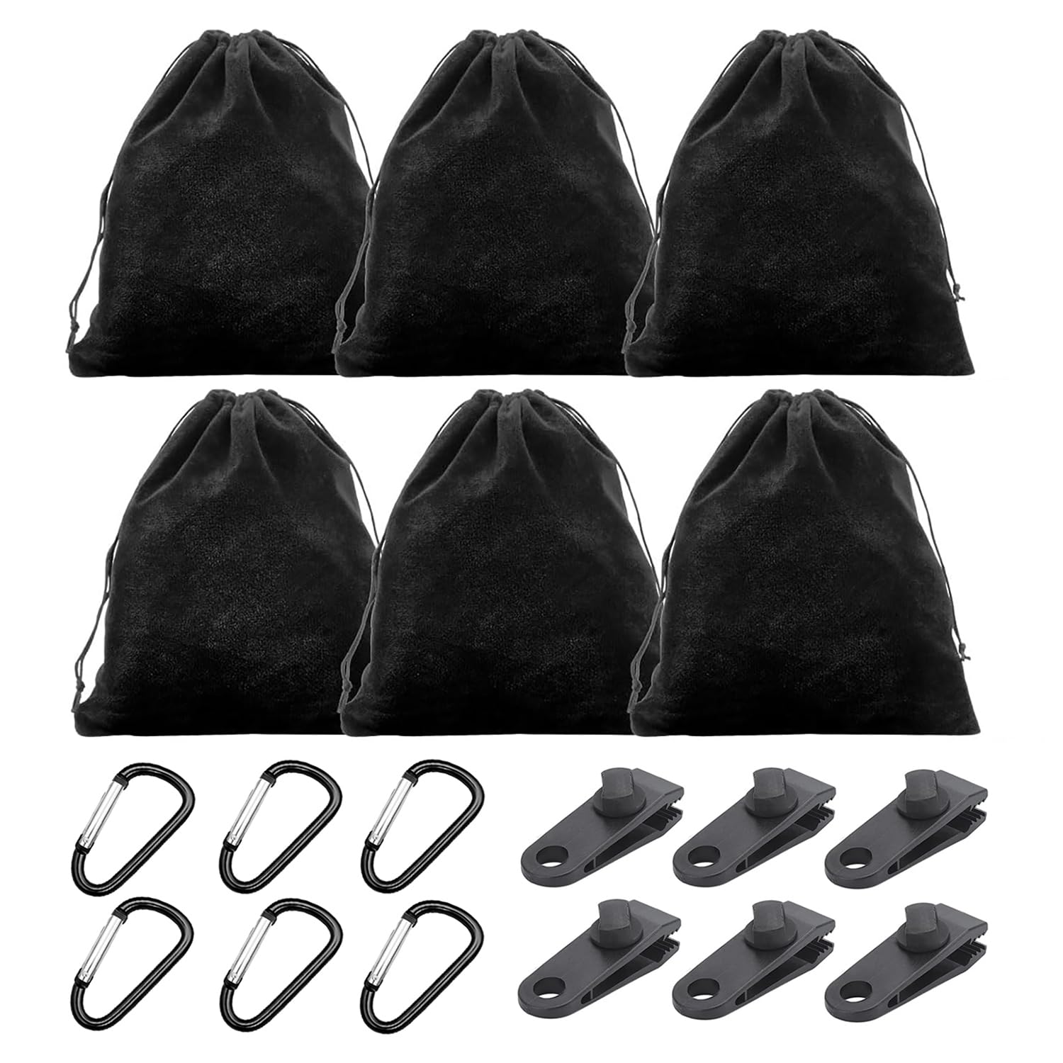 JOYOLA 6 piece portable weight bag set, Sandbag Outdoor Curtain Weighted Bags Sets, with 6 weight bags, 6 carabiners, 6 clips, weights for gazebos, gardens, beaches and tents