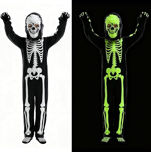 Kids Glow Skeleton Costume Boys Girls Glowing Skeletons Clothing 4 Set for Holloween Cosplay Party