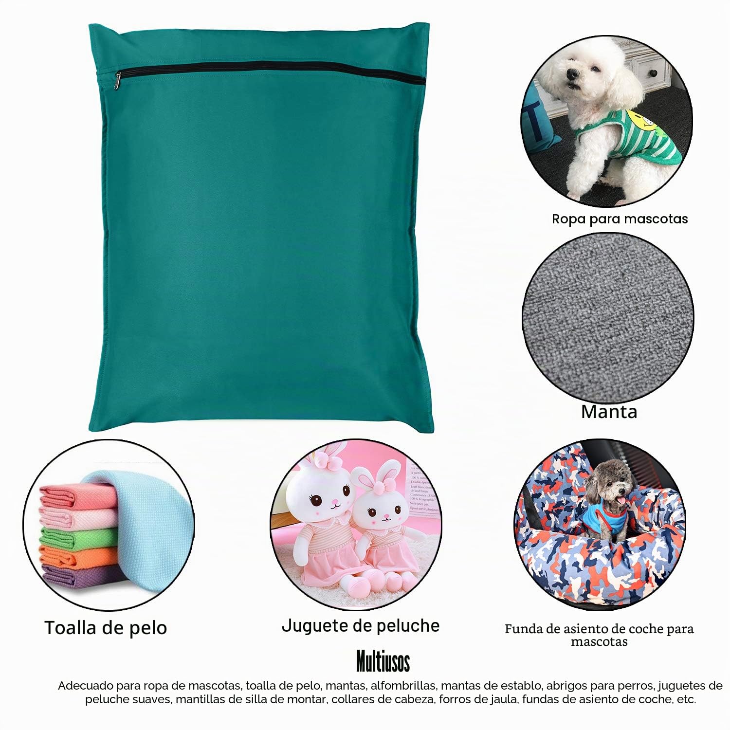 Bolsa de lavado de mascotas para lavadoras, bolsa de lavandería para mascotas, removedor de pelo de perros y gatos (azul)