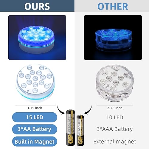 Miniatura 2 de BOENLU Luces LED sumergibles, control remoto, 15 luces LED RF para estanque, multicolor, IP68, impermeable, luz de té subacuática para luces para