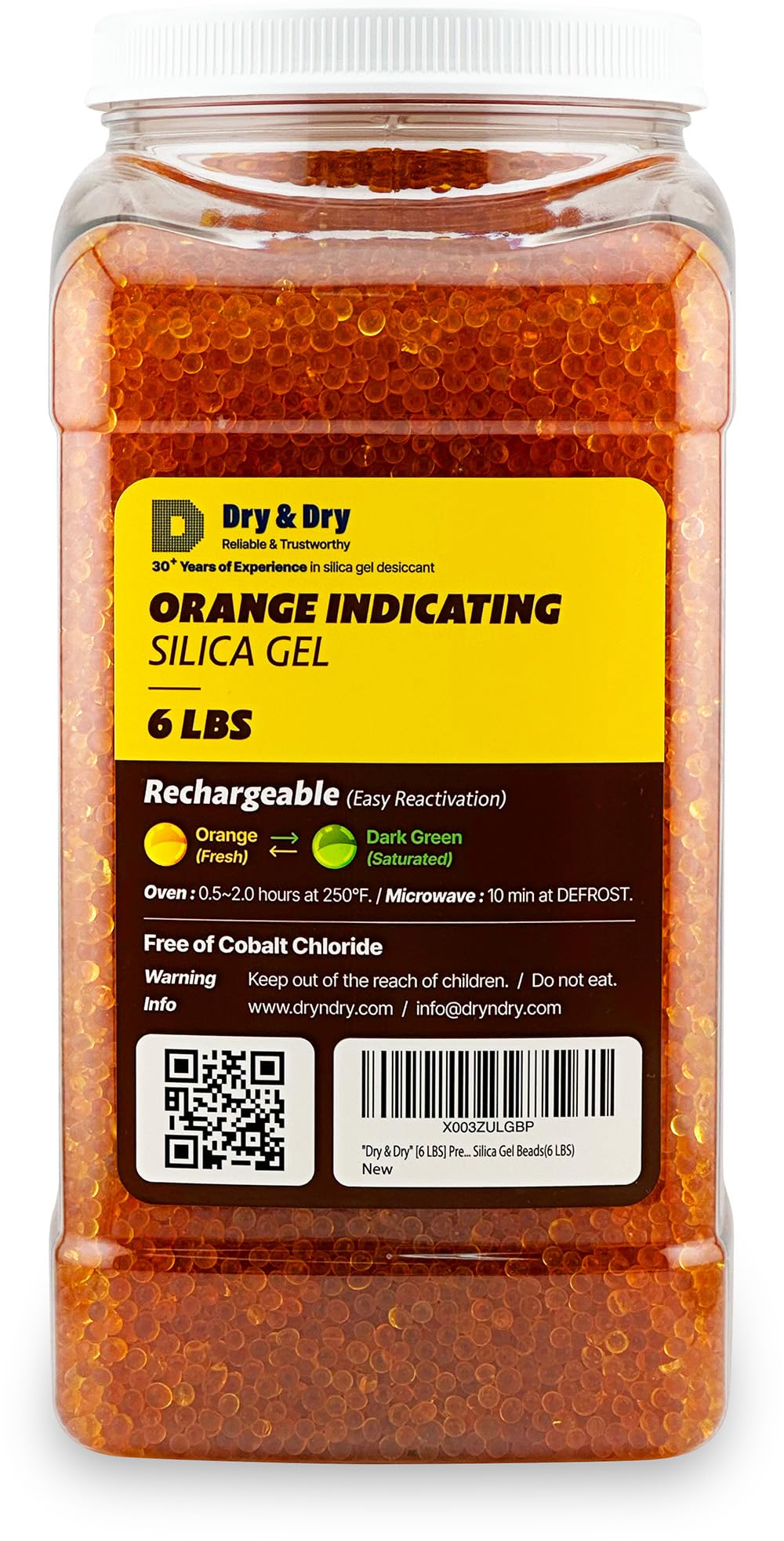 "Dry & Dry" [6 libras] Cuentas desecantes de gel de sílice indicadoras naranja premium (estándar de la industria 3-5 mm) – recargables (6 libras)
