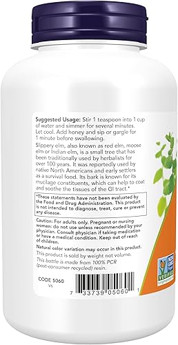 Miniatura 3 de NOW Suplementos polvo de olmo resbaladizo Ulmus rubra proyecto verificado sin OMG suplemento de hierbas 4 onzas