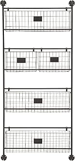 Metal Tall Wire 5 Slot Magazine Rack Holder with Suspended Baskets and Label Slots, 27" x 5" x 61", Black