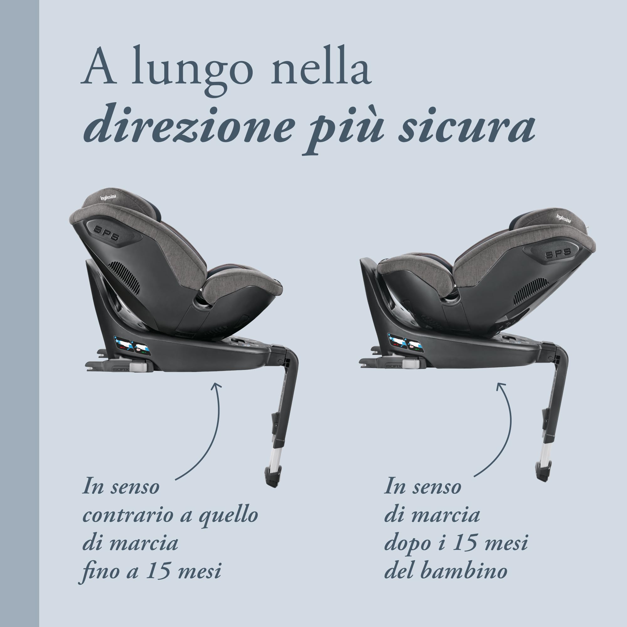 Inglesina Halley, Seggiolino auto rotante 360, Da 0 a 7 Anni Circa, da 40cm 125 cm, Grey