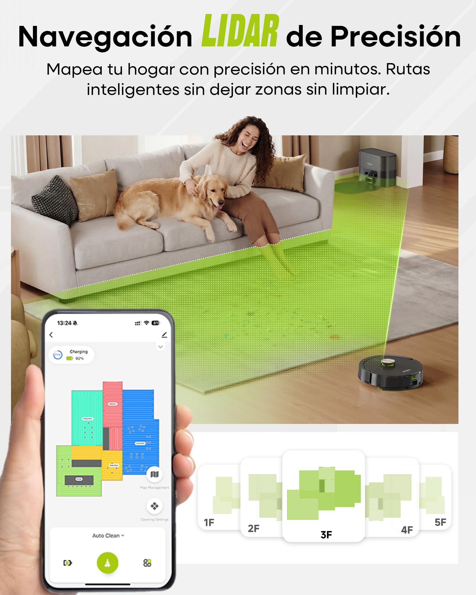MONSGA Robot Aspirador y Fregasuelos 3 en 1 8000PA,Robot Aspirador Doble Sistema Antienredos, Obstacle Avoidance, 90 Día Self-Emptying, LiDAR Navegación, Control por App, 5 Mapas | Robot Aspirador LiDAR Navegación,90 Día Self-Emptying,Antienredos,Obstacle