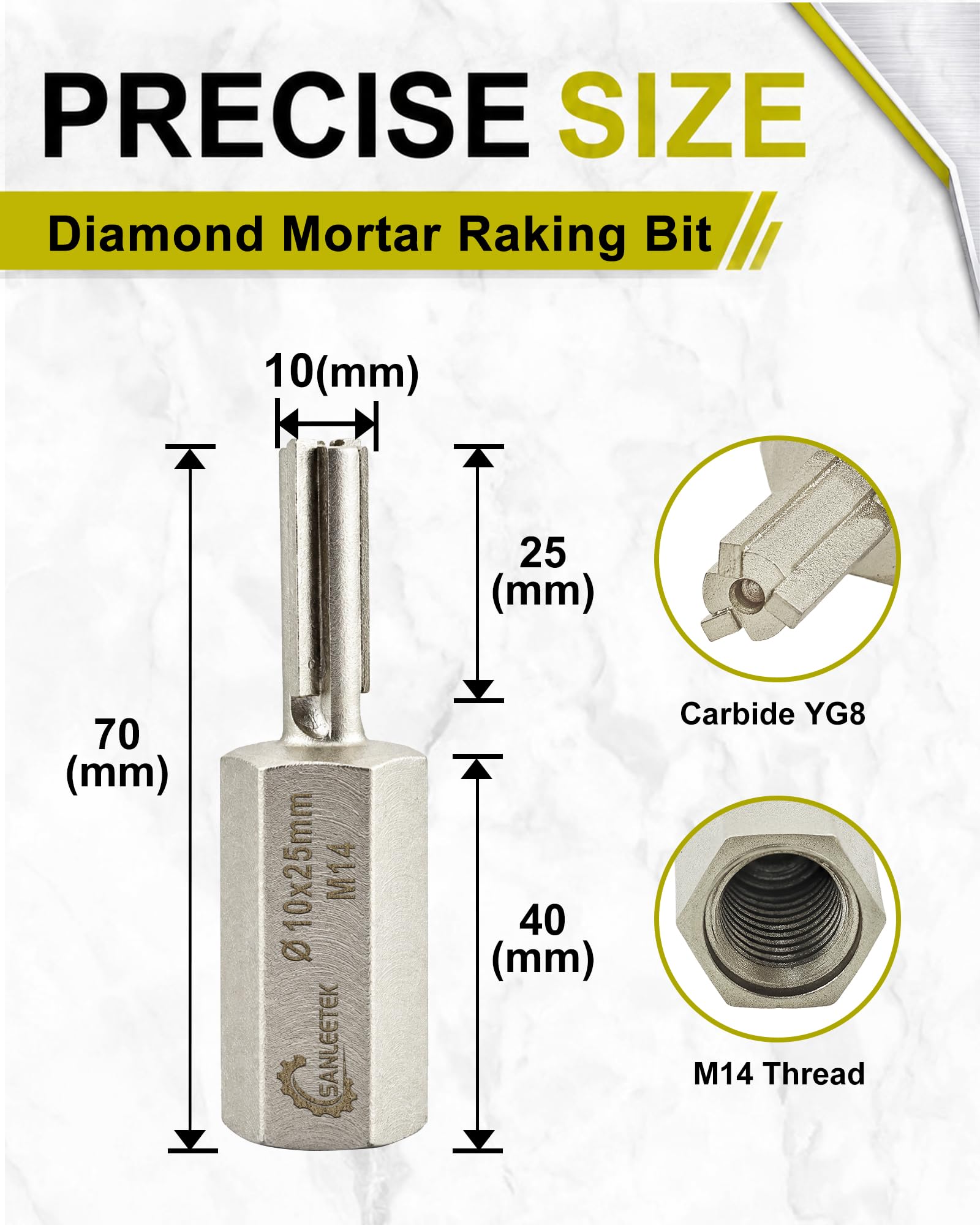 Fresa para juntas de metal duro, 10 x 25 mm, carburo duro, mortero, broca de gancho para remoción de mortero y juntas, juntas de ladrillo, mampostería, piedra, ladrillo, rosca M14 para