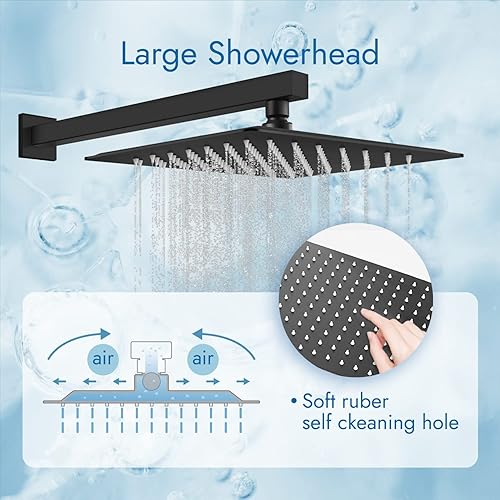 Miniatura 5 de Cinwiny Sistema de ducha de baño negro mate, cabezal de ducha de lluvia de 10 pulgadas con rociador de mano para montaje en pared, boquilla de