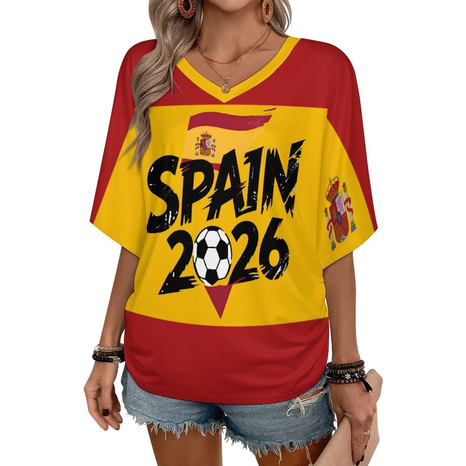 Camiseta España Mundial 2026 Mujer Manga Corta Bandera Regalo Casual Futbol Deportivo Basica