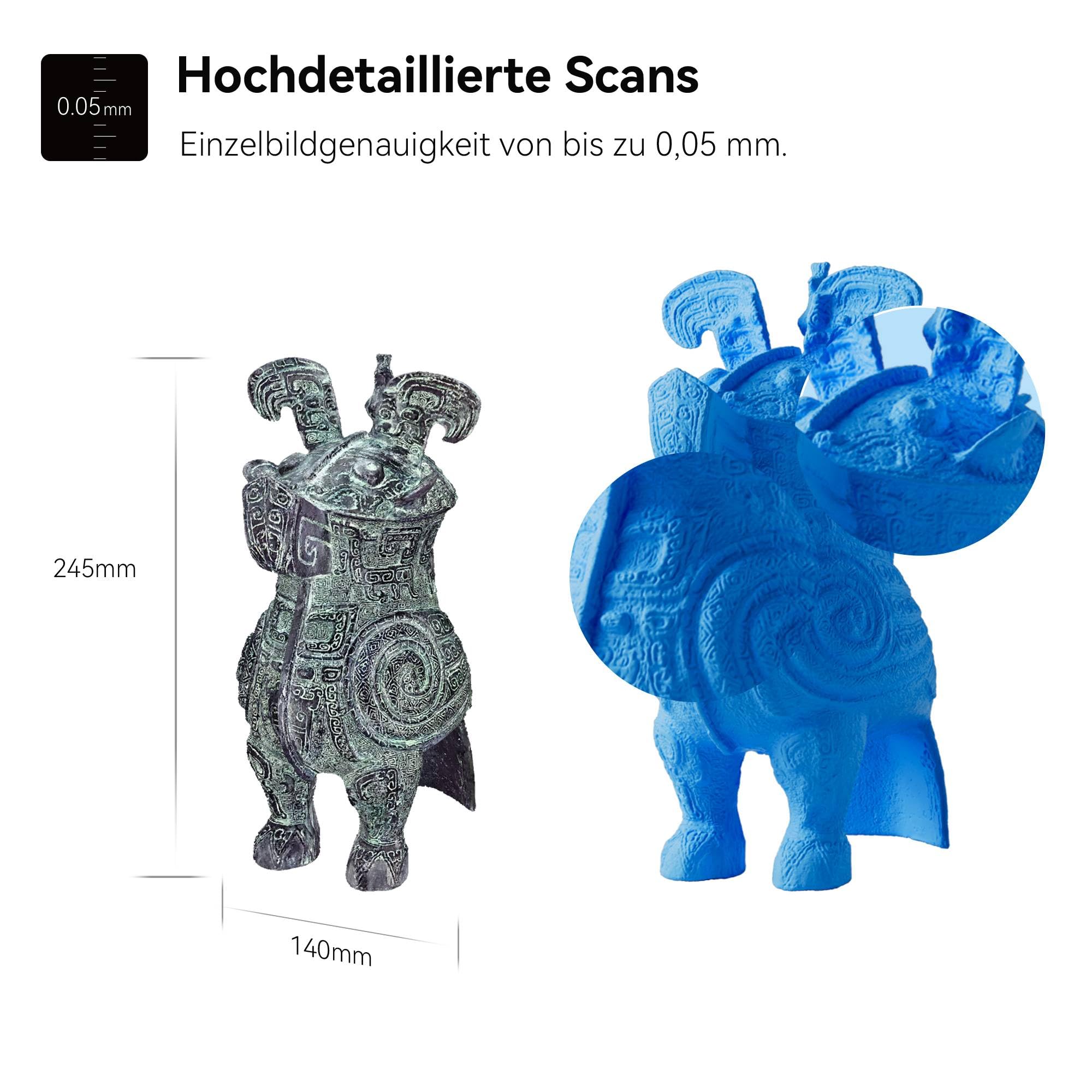 [2023 Upgrade] Revopoint POP 3 Handheld 3D-Scanner für 3D-Drucker mit Farbdaten, 0,05 mm Präzision und einer Scangeschwindigkeit von bis zu 18 FPS, unterstützt Smartphones und Laptops-Advanced