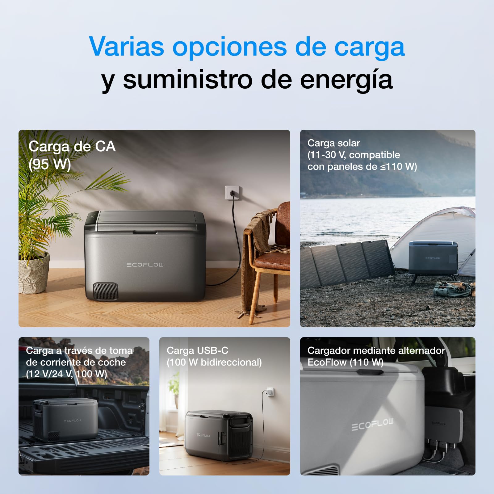 EF ECOFLOW Nevera portátil eléctrica GLACIER Classic 55 L, doble zona con batería 298 Wh, control APP, 39h de enfriamiento sin conexión a la red, carga por CA, solar y vehículo, para camping, viajes