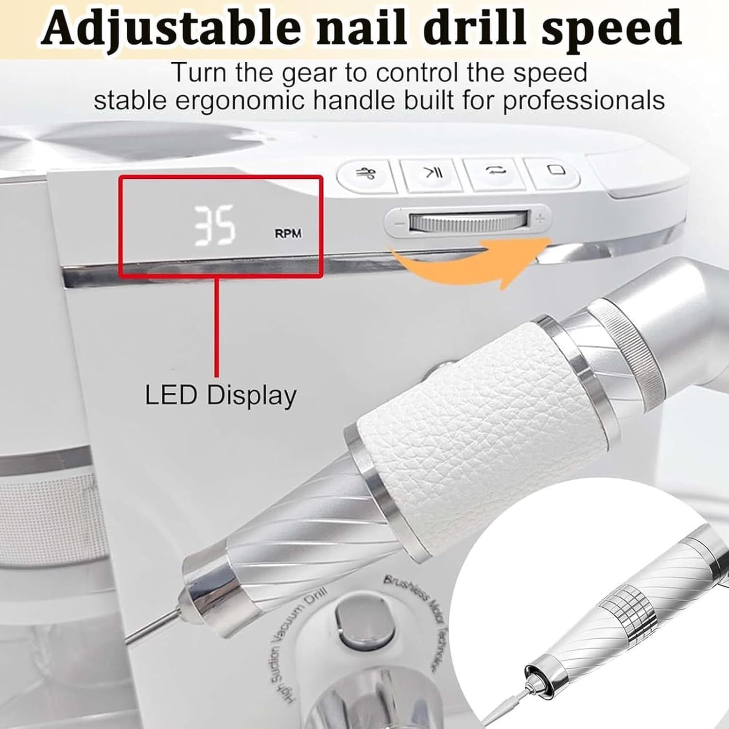 Profi 2-in-1-Nagelfräser Und Nagelstaubsauger, Mit 30.000 U/Min Und Bürstenlosem Motor, Ultra Leise ≤68 dB, Starke Saugkraft, Mit Verlängerungsschlauch Und Einstellbarem Schleifwinkel | 2-in-1-Nagelfräser Und Staubabsauger