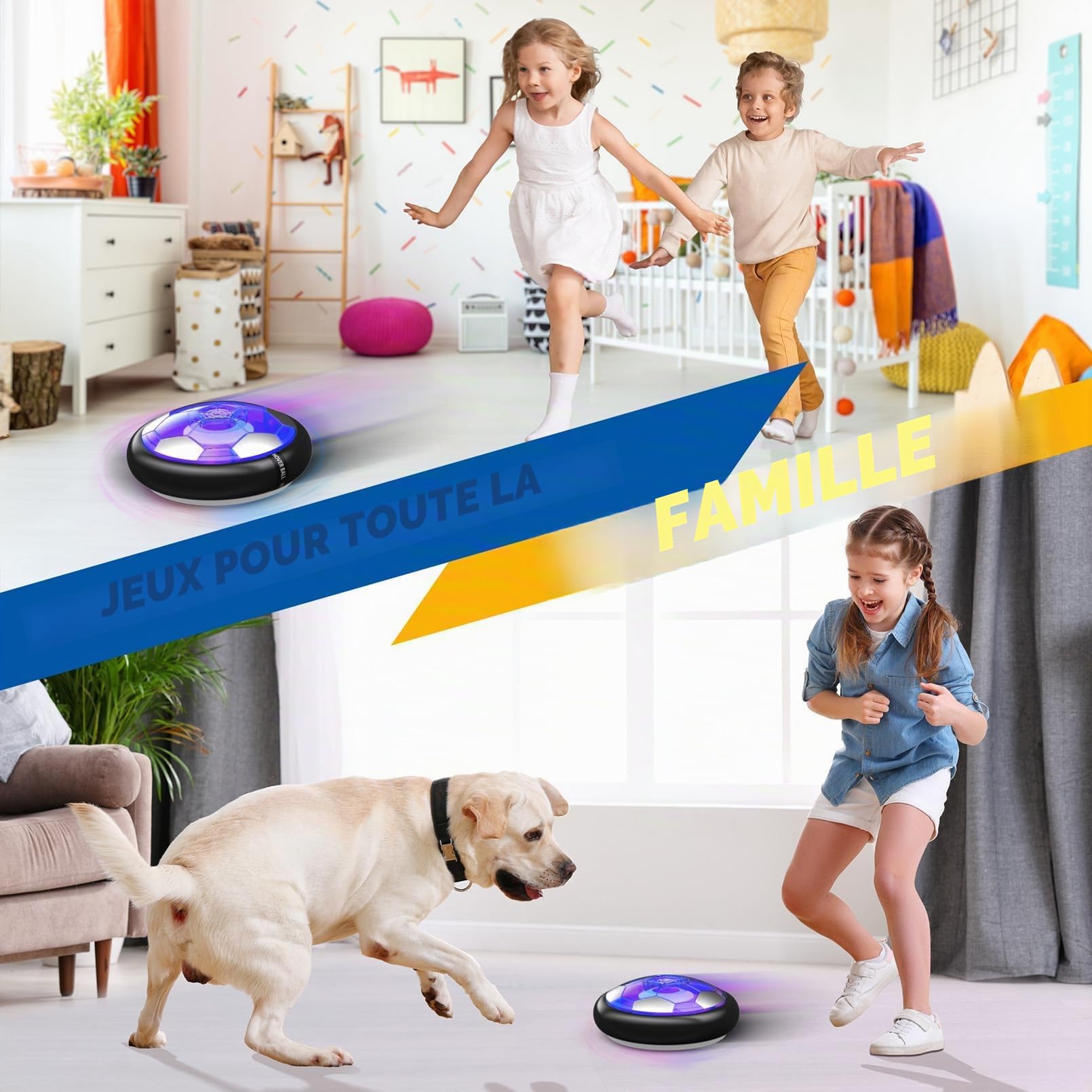 Ancesfun Air Football Set avec 2 Buts, Ballon de Toys Hover Power Football Rechargeable avec LED, Soccer Ball de Puissance d'air pour Les Jeux Extérieurs D'intérieur de Garçons Filles Âge 3-12+