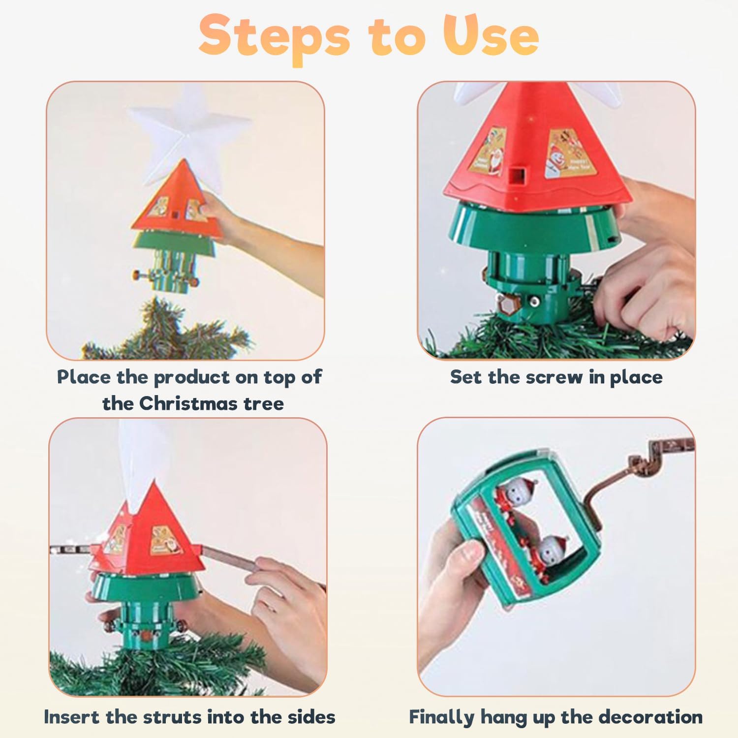 Christmas Tree Topper Lighted with Rotating Animated Santa Deer Sled and Snowman Cable Car,Music Tree top Decoration,Lighted Star Christmas Tree Topper for Christmas Party Holiday Decoration