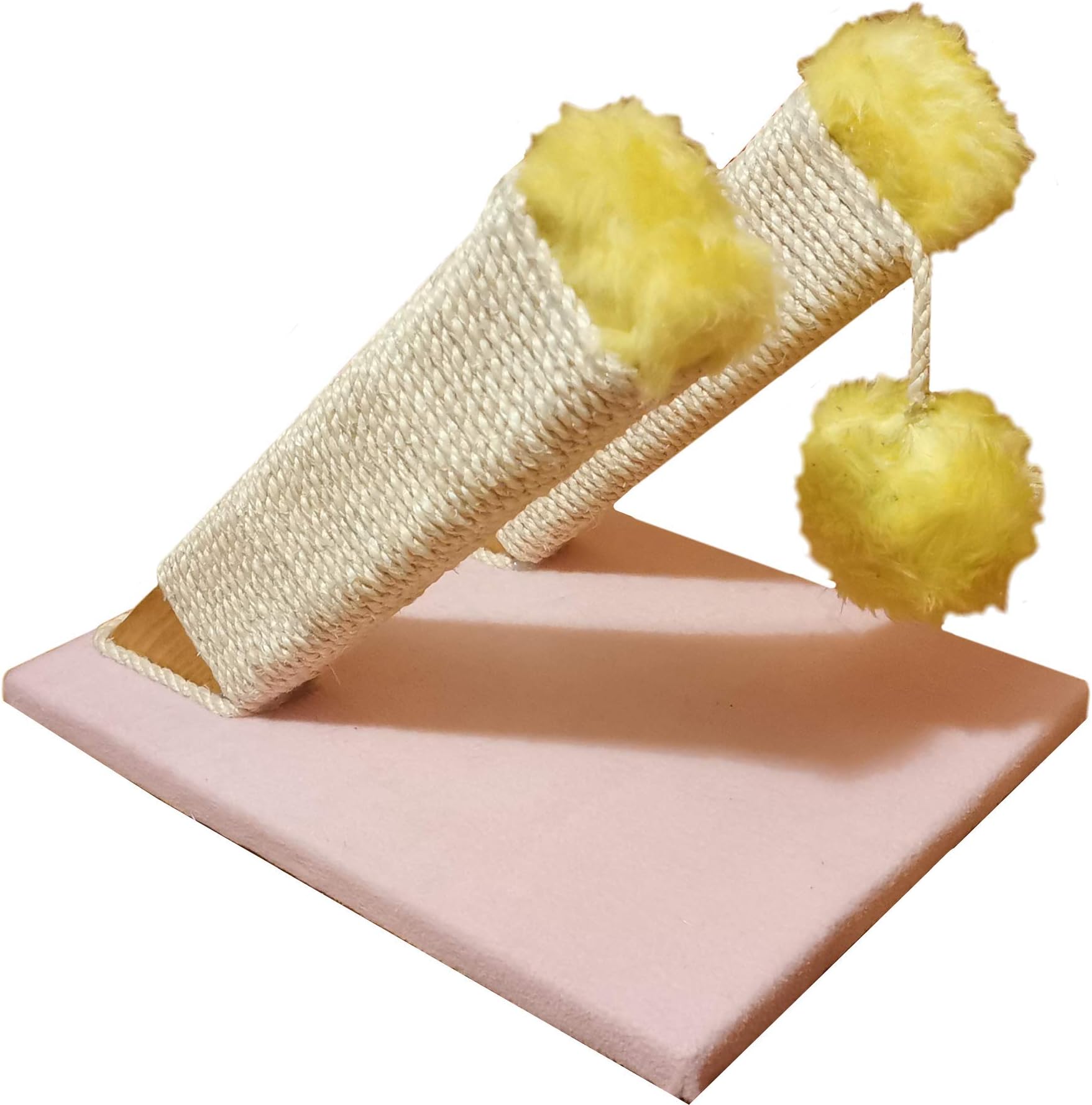Playtime4Pets Slanted Cat Scratch Post/Twin Scratch Posts with Catnip Scented Jingling Pom Pom