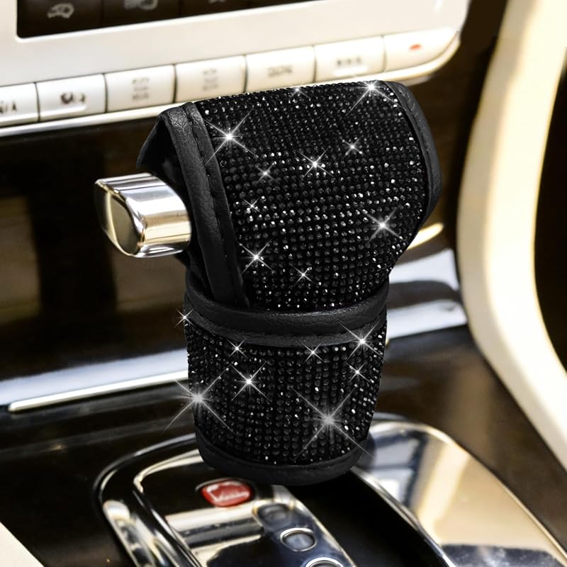 Capa Decorativa para Manopla do Câmbio Surosha com Strass e Couro – Preta, 1 unidade