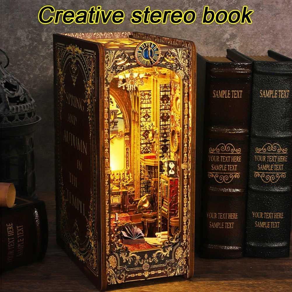 Model edukacyjny Book Nook Alley World Wkładka na półkę na książki Kącik na książki z instrukcją montażu i oświetleniem LED oraz wykwintnym opakowaniem na kreatywne prezenty urodzinowe lub świąteczne