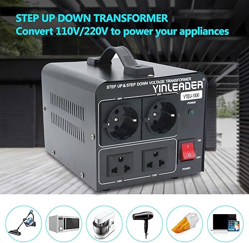 Miniatura 8 de Yinleader transformador convertidor de voltaje de 110 V a 220230 V, transformador paso de subidabajada de 120 V a 240 V con 2 enchufes EE. UU. y 2