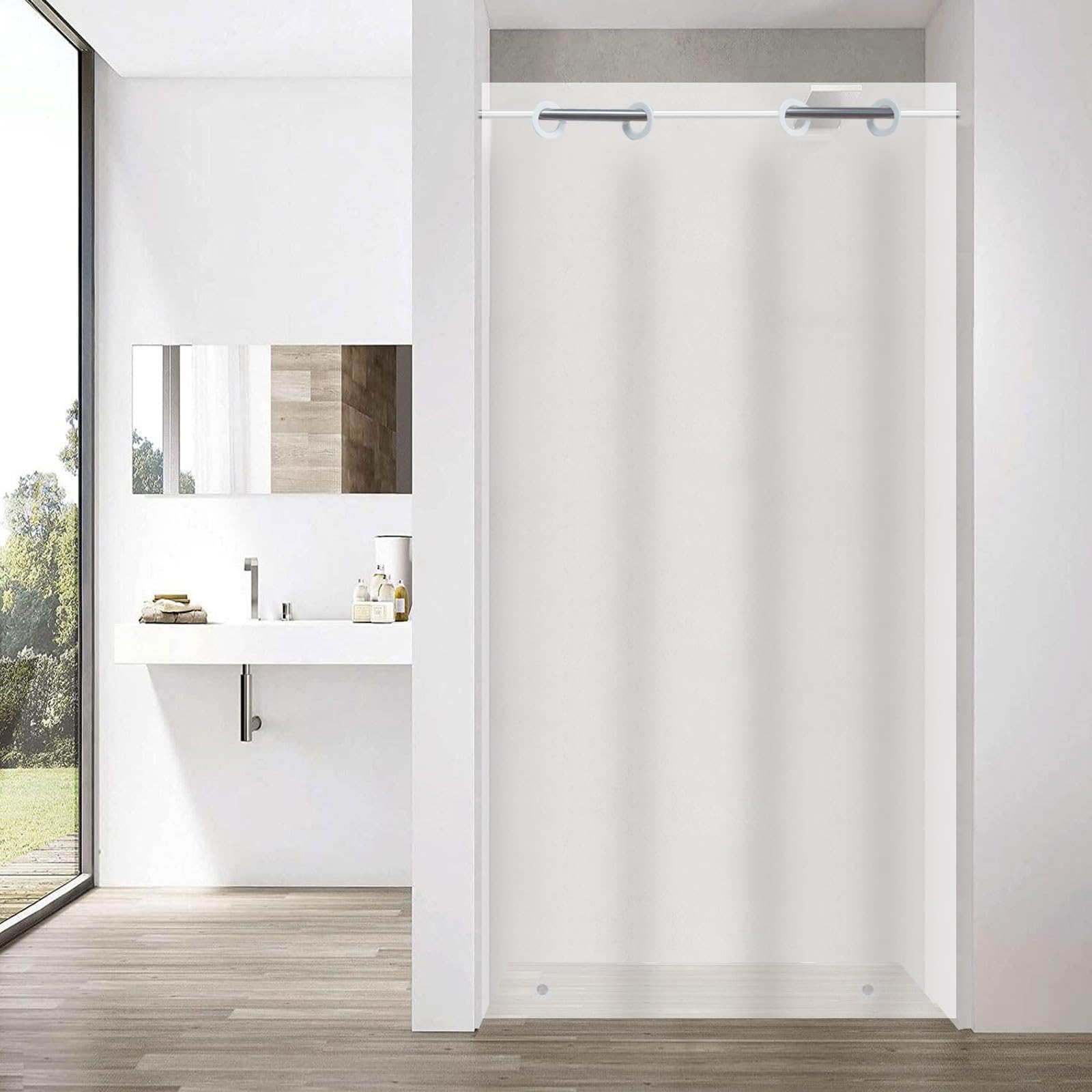 Rideau de douche pour dortoir et petit espace YISURE blanc compact
