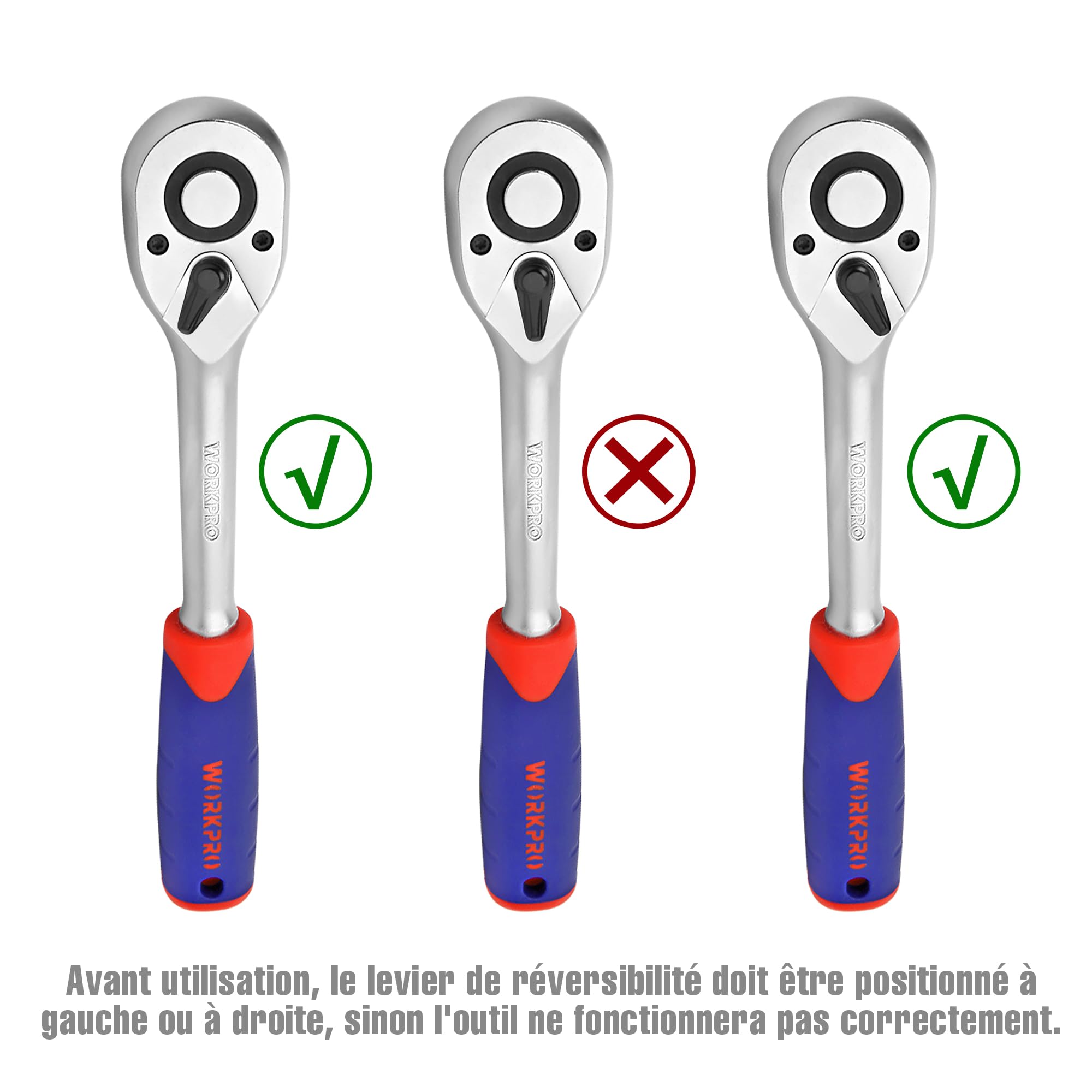 WORKPRO Coffret de Douilles et Embouts 108 Pièces avec Clés à Cliquet 1/2" et 1/4" (72 Dents), 2 Rallonges, Porte Embout et Universel, Boîte Pratique et Résistante