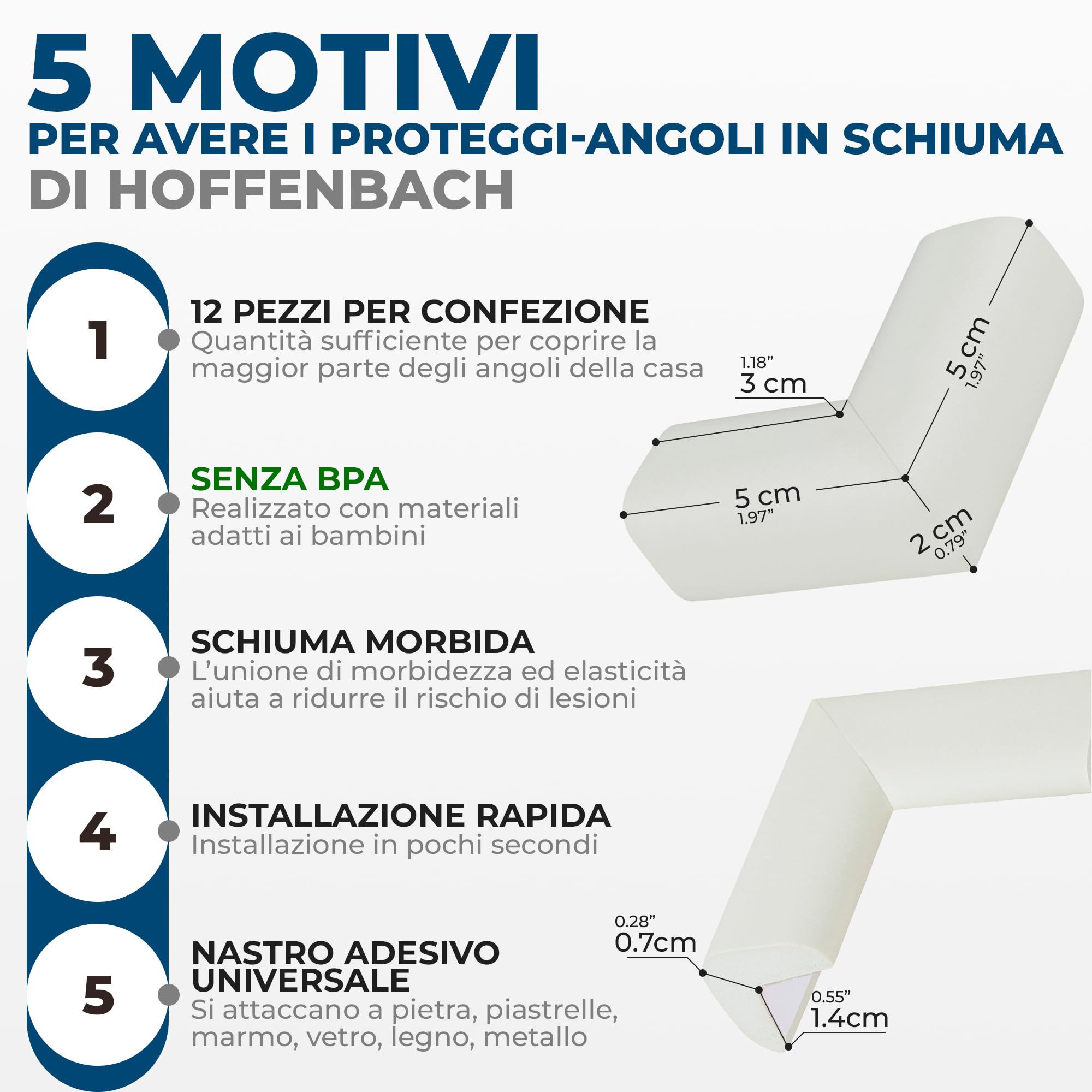 Hoffenbach Paraspigoli Angolari in Gomma per Bambini, Autoadesivi per Mobili, Sicurezza Casa, Bianco
