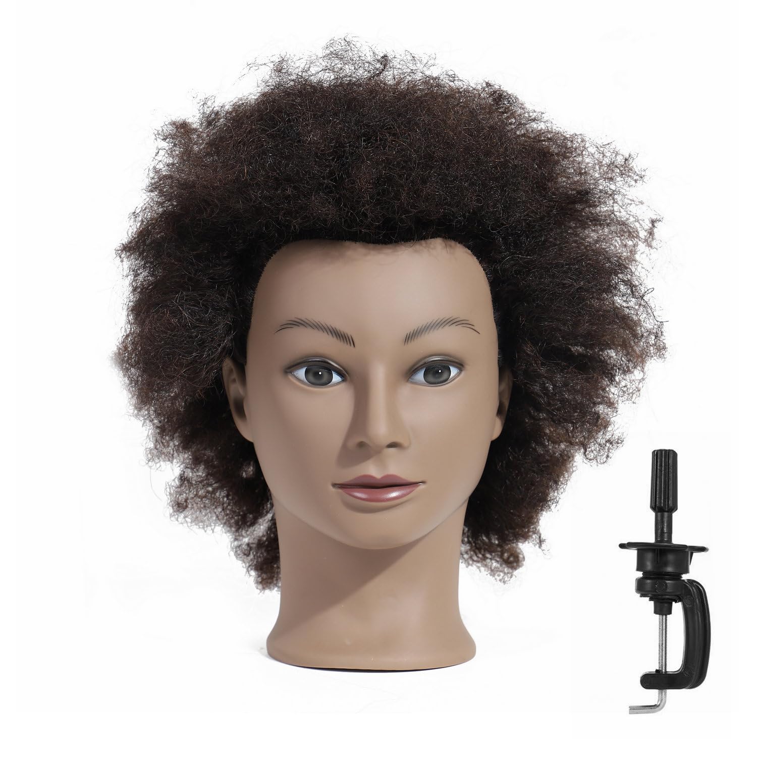 Mannequin Head Human Hair Curly For Black Women Training Head Cosmetology Doll Head for Hairdresser Girls Manikin Head Practice Styling Braiding with Stand (8inch)
