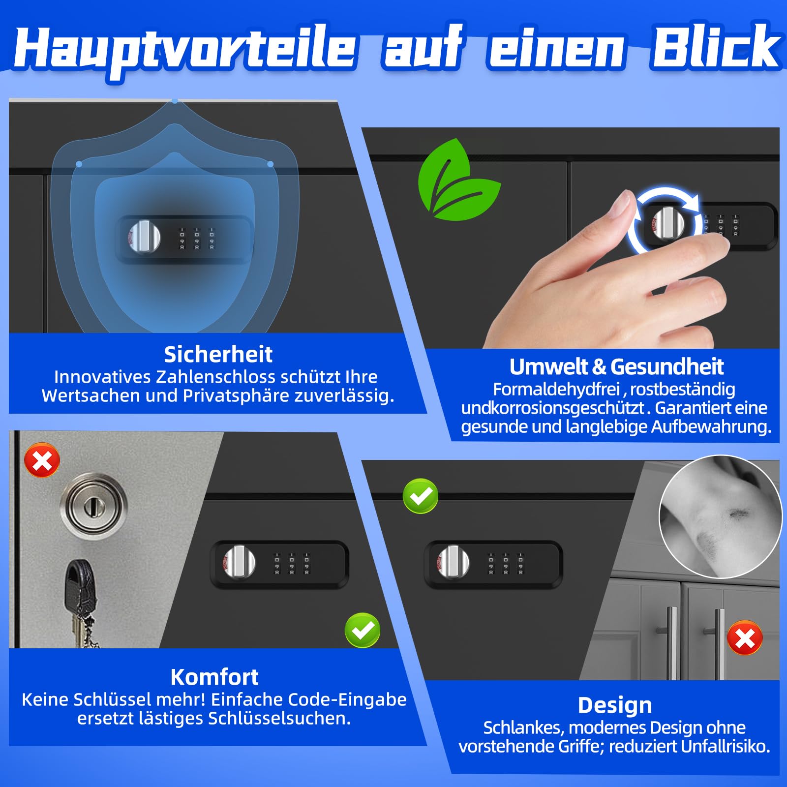 Metallschrank, Werkzeugschrank, Aktenschrank Abschließbar, Mehrzweckschrank mit Kombinationsschloss, Verstellbare Regale, Garage,Büro, Wohnzimmer, 180cm x 80cm x 40 cm, Schwarz