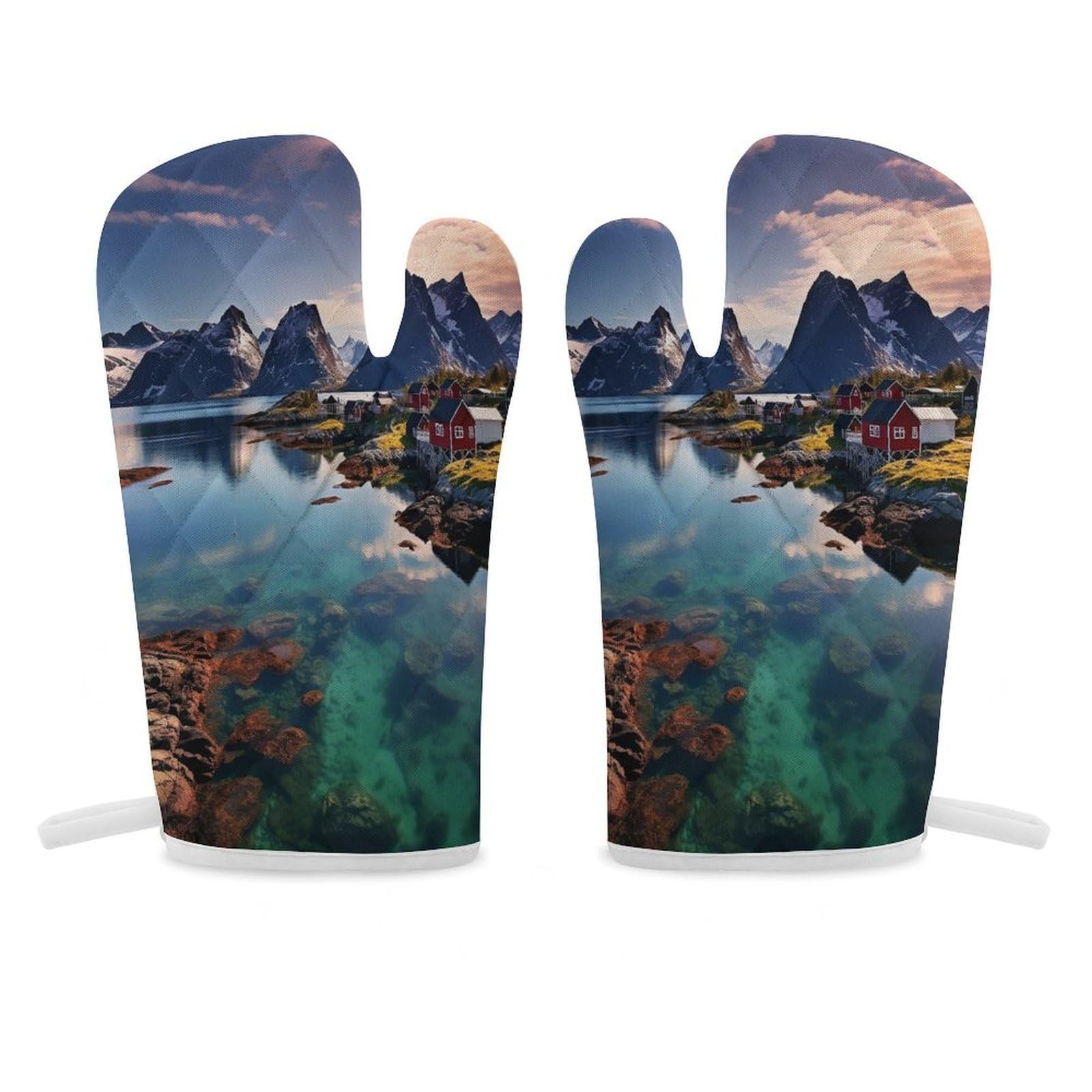 Norway Islands Oven Mitt Heat Resistant Potholder Set,Durable Oven Gloves for Gifts,Glove Pot Holder for Cooking Baking Grilling BBQ
