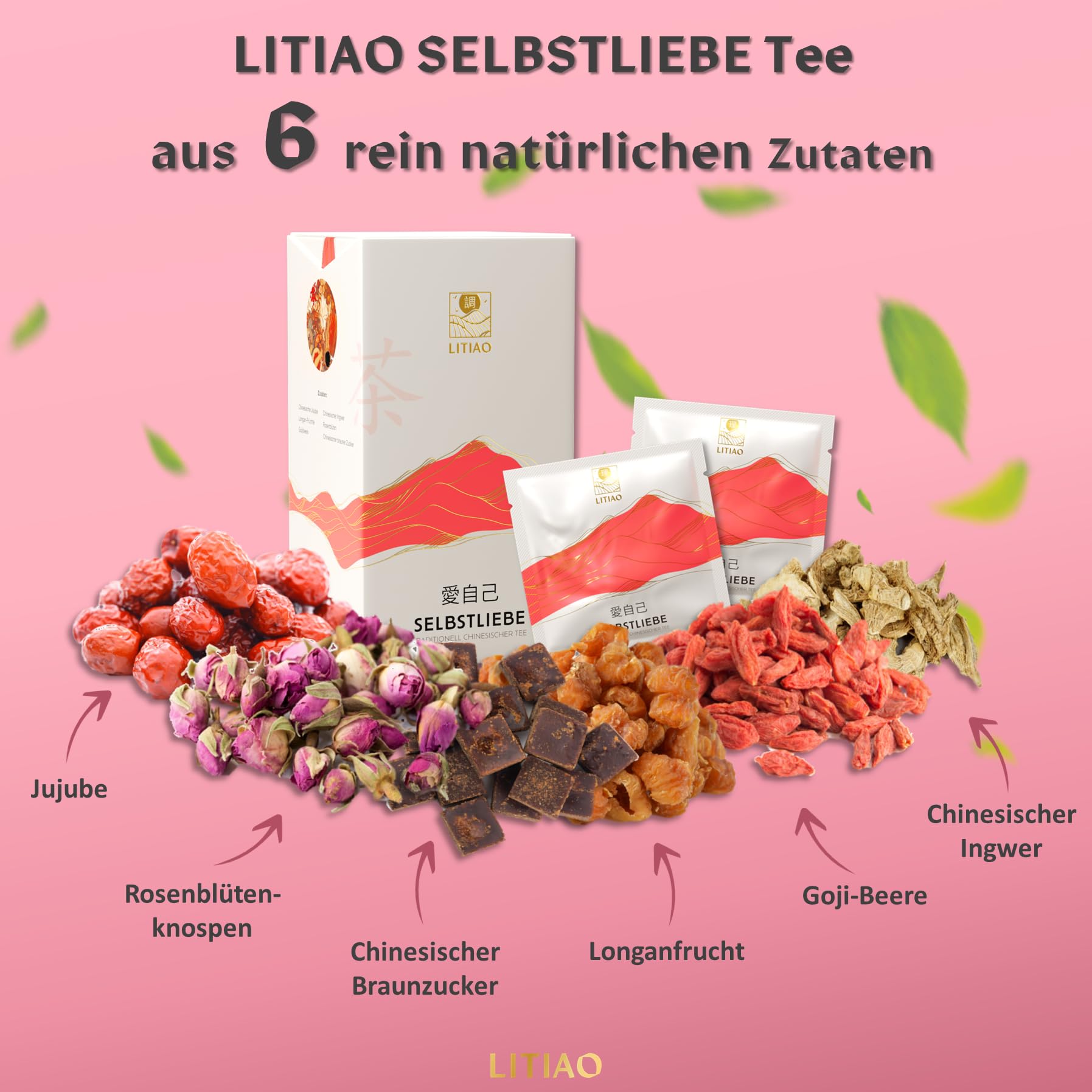 LITIAO SELBSTLIEBE Frauentee - Mit 5 einzigartigen TCM-Kräutern | 30 Pyramidenteebeutel je 19g | Koffeinfrei | 3 Packungen