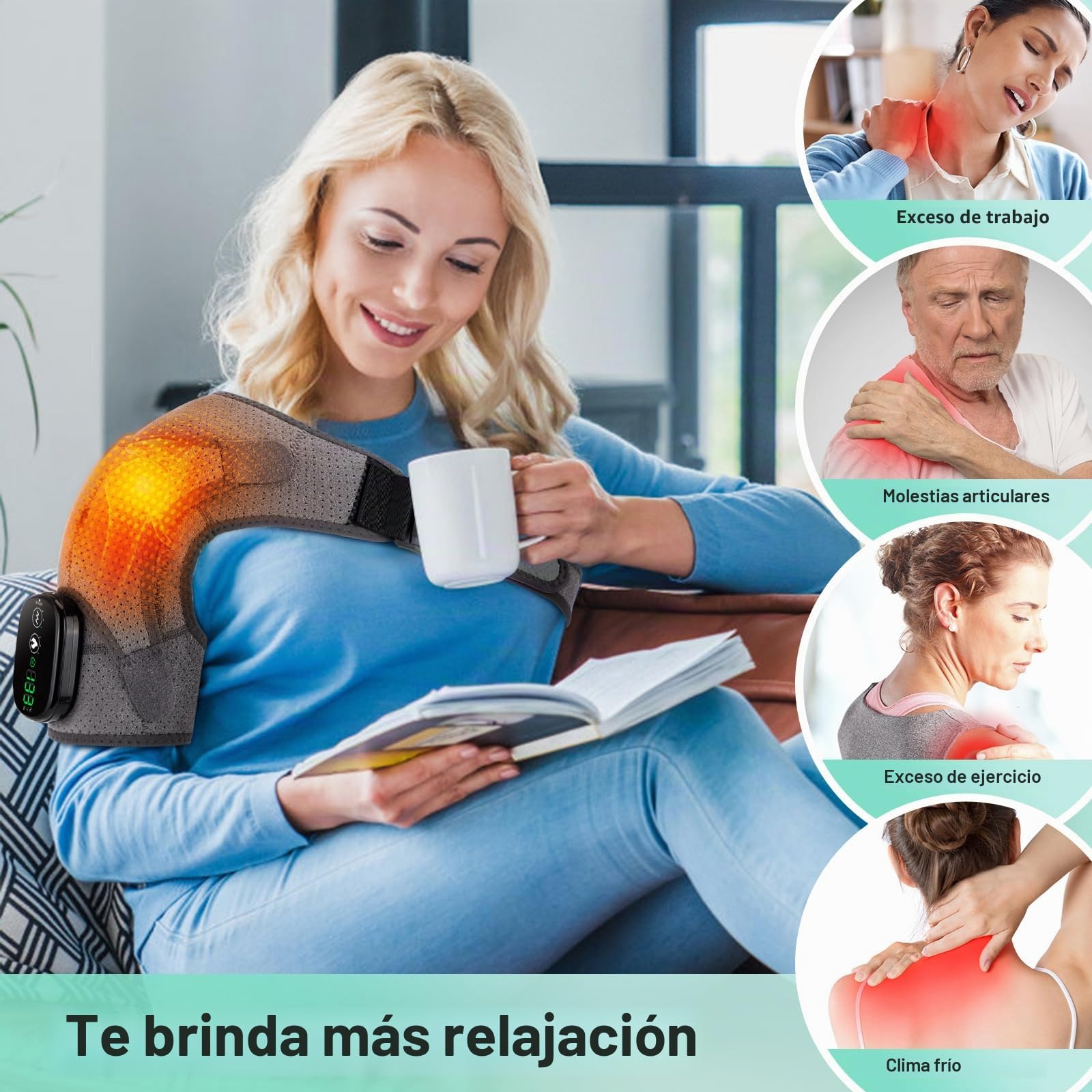 Soporte de Hombro Inalámbrico con Calefacción, Almohadilla Masajeadora para Hombros Térmica,Hombrera Térmica Con 3 Niveles De Calor Y Vibración para hombres y mujeres (Gray)