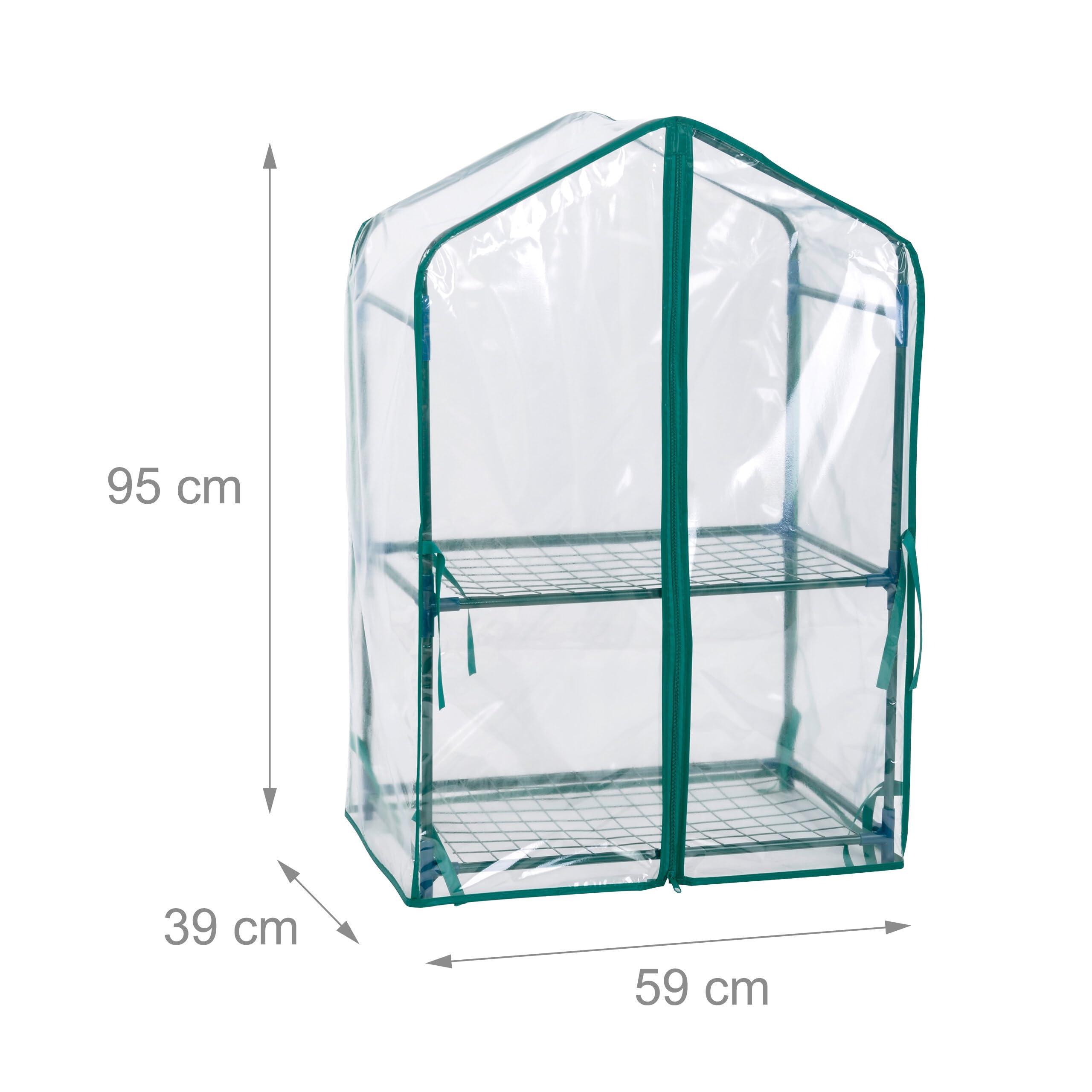 Relaxdays Balkon Gewächshaus, 2er Pack, PVC-Folie, Stahl, HxBxT: 95 x 59 x 39 cm, Tomatenhaus 2 Etagen, grün/transparent