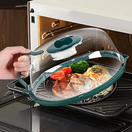 Miniatura 7 de Funda para microondas con vaporizador de agua, cubierta para salpicaduras de microondas, cubiertas de placa de 10 pulgadas con mango integrado,