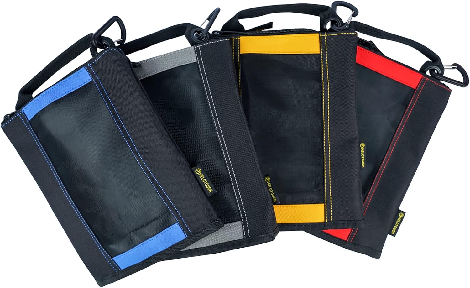 MELOTOUGH Fastener Bag Small Zip Tool Pouch Canvas Utility Zipper Tool Bag with Heavy Duty Mesh Window,Carabiner Clip (4 Pack)