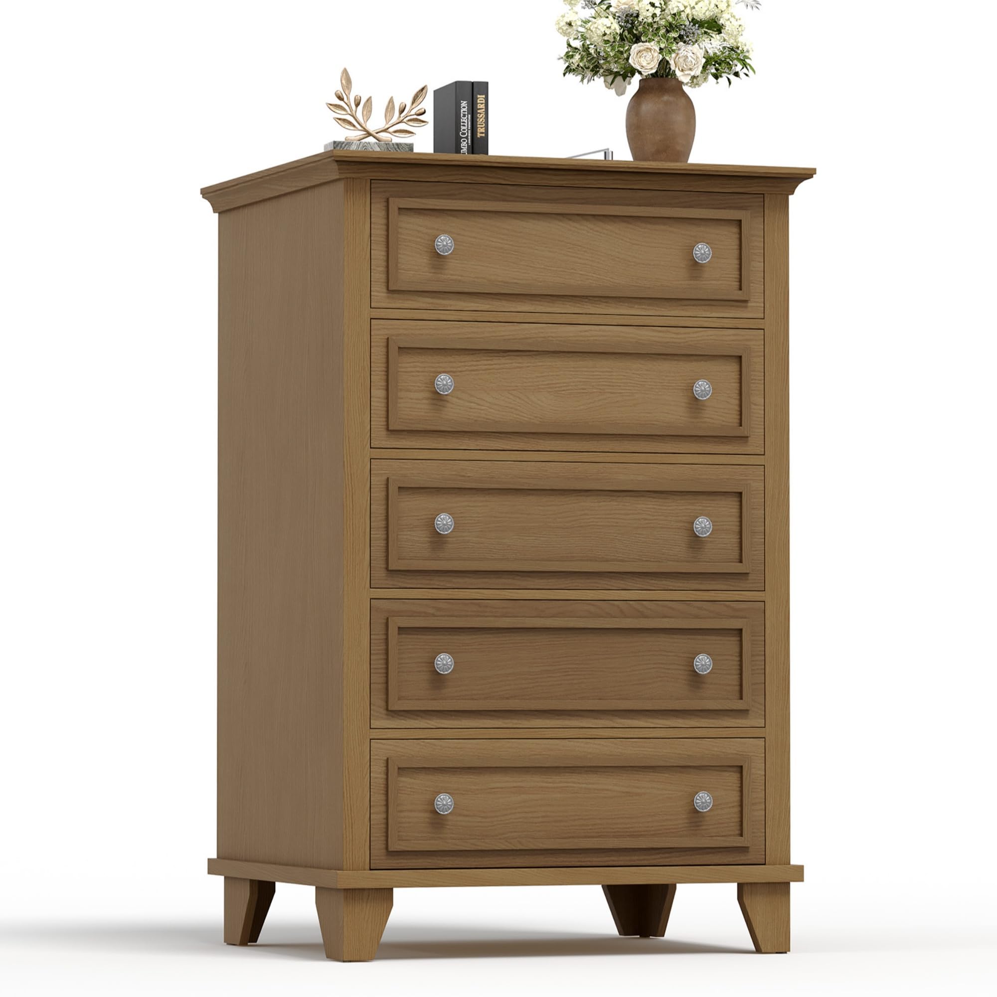 GarveeHome Brown Dresser for Bedroom, 48 in Tall Dresser with 5 Drawers, Chest of Drawers with Storage, Vintage Wood Dressers for Closet, Living Room, Hallway