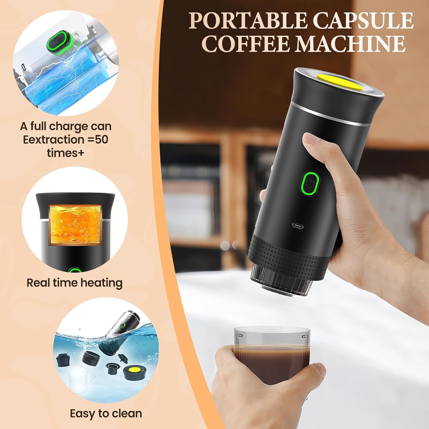 Generico 3 In 1 Macchina da Caffe Portatile, Macchina Caffè Portatile Multi Capsule, Macchina da Caffè Espresso Riscaldamento Rapido, Caffettiera Portatile Per Ufficio, Casa (Bianco)