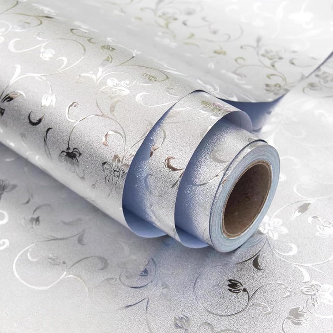 SUNBIRD Self Adhesive Oil-Proof Foil Wall Sticker,Aluminum Wallpaper Waterproof and Heat Resistant Kitchen Backsplash Contact Paper (Jasmine Silver, 30 x 121 cm)