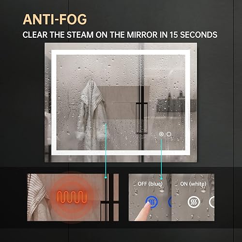 Miniatura 4 de Tesmula Espejo de pared con iluminación LED de 32 x 24 pulgadas con alto lumen antivaho y control por separado con función de atenuación