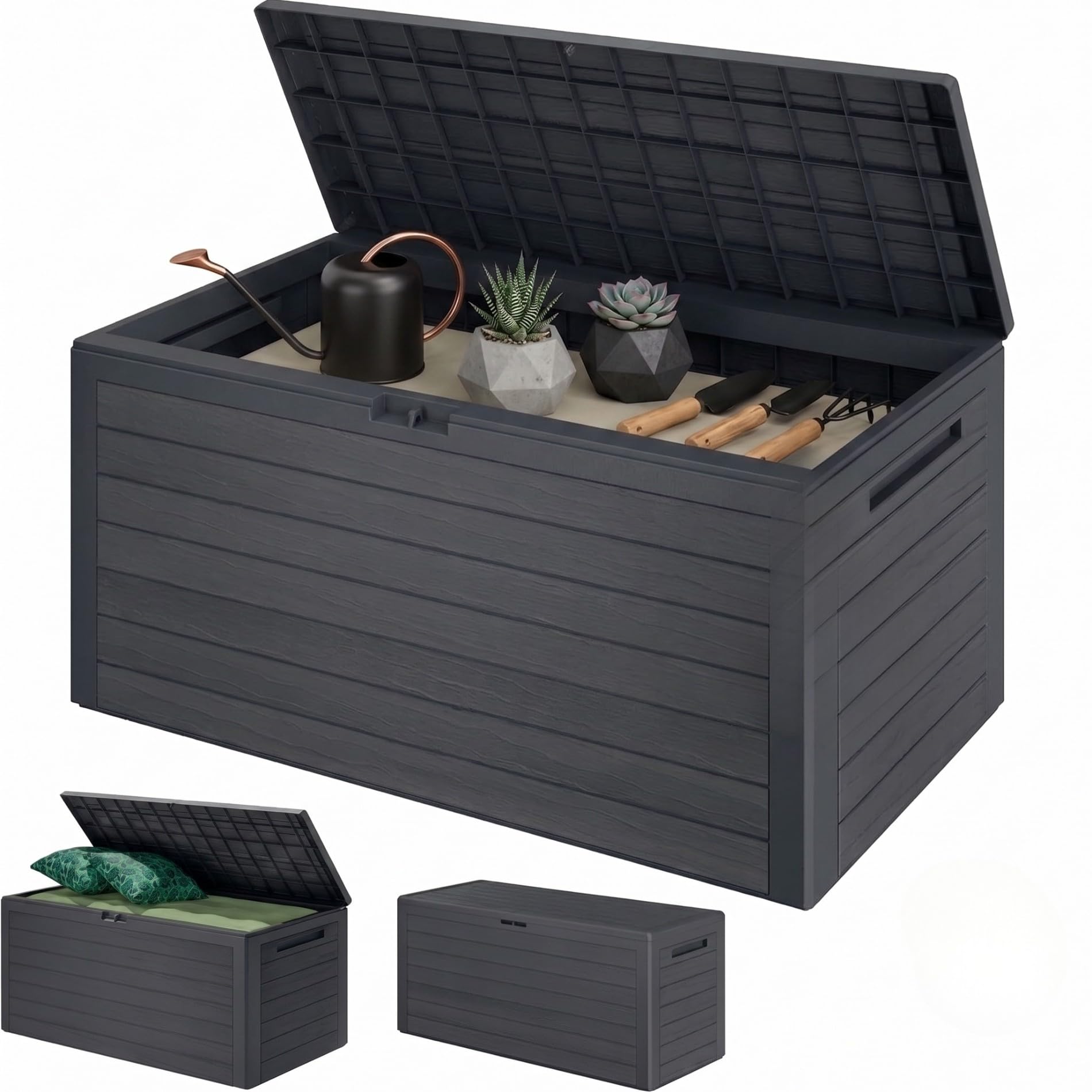 CASARIA® Garden Storage Box 280L - Outdoor Utility Chest Organiser – Weatherproof Plastic, Lockable Lid, Carry Handles, Compact & Portable – For Garden, Patio, Balcony, Decking – Anthracite