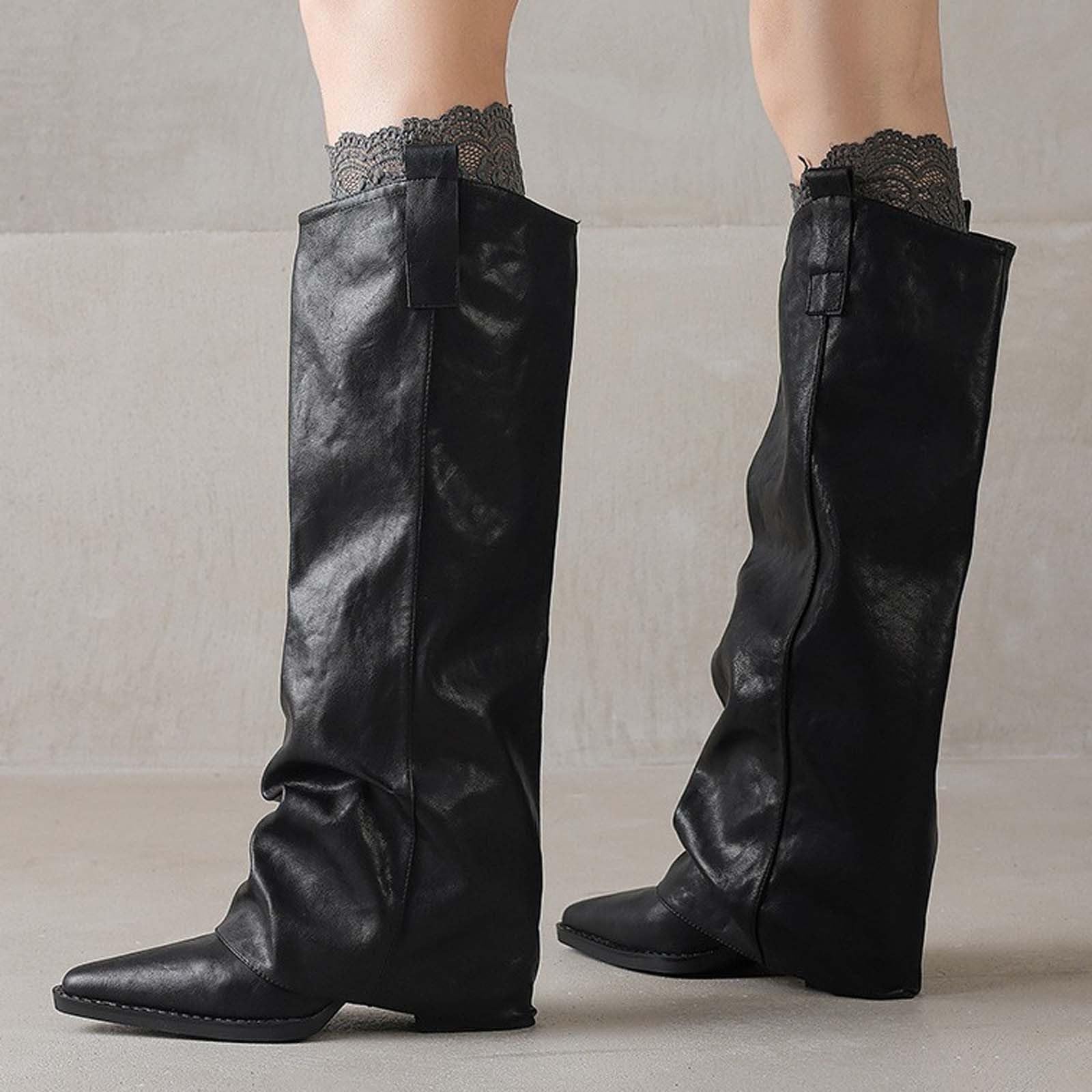 Botas por Encima de la Rodilla Botas Altas hasta la Rodilla de Cuero con Punta Puntiaguda y tacón Grueso: por Encima Modernas y versátiles.