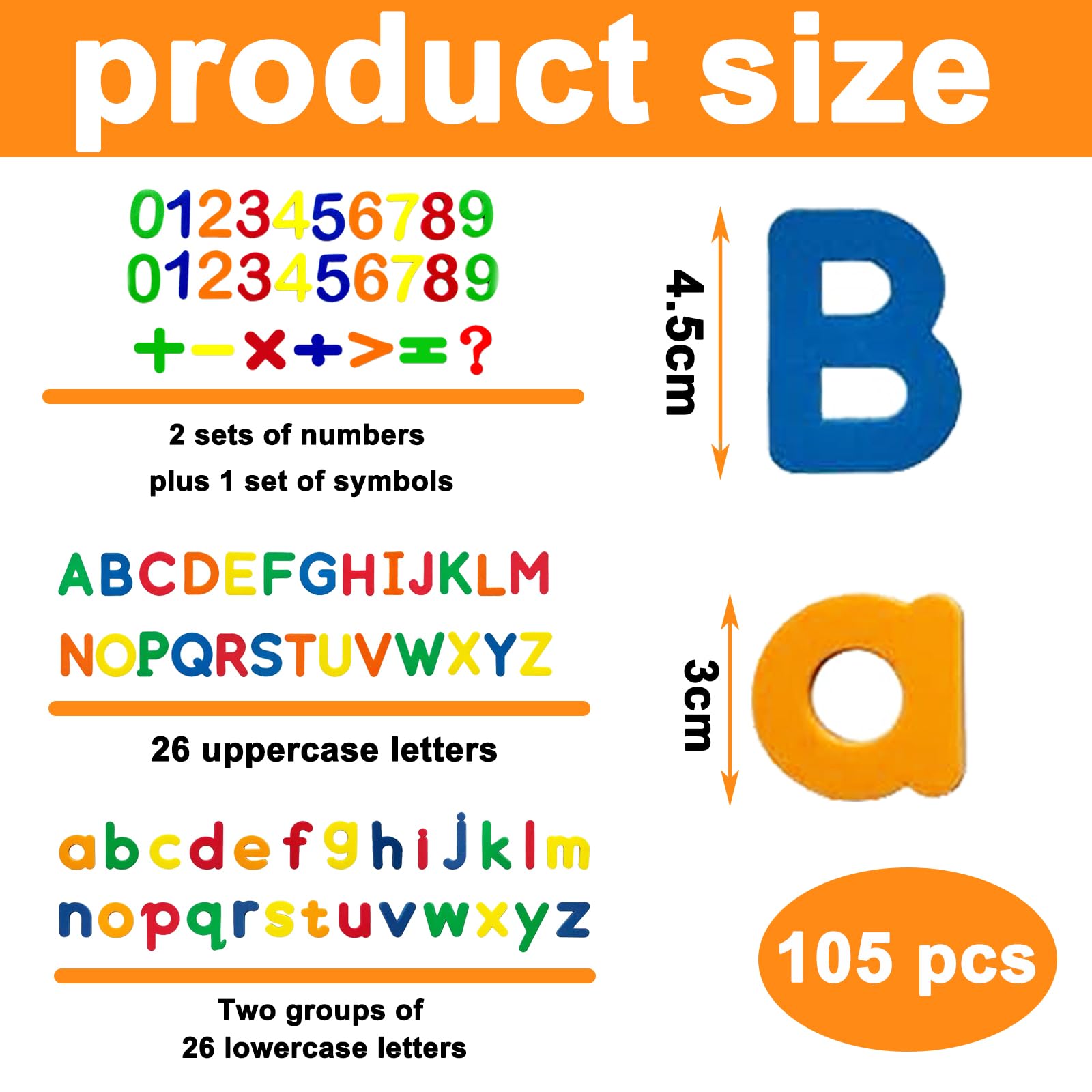 105 Pcs Magnetic Letters And Numbers For Children, Magnetic Alphabet Letters, 26 Uppercase And Lowercase Letters And Mathematical Symbols, Children'S Preschool Learning Counting And Spelling Toys - Image 2