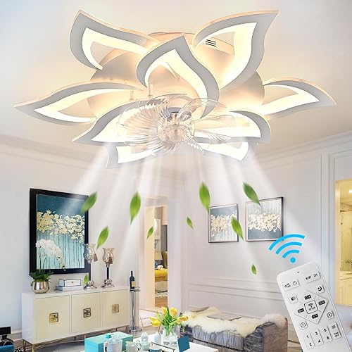 Miniatura 1 de Ventilador de techo moderno de 31.1 pulgadas con control remoto de luces, 6 velocidades, 3 colores, regulable, lámpara de techo silenciosa con