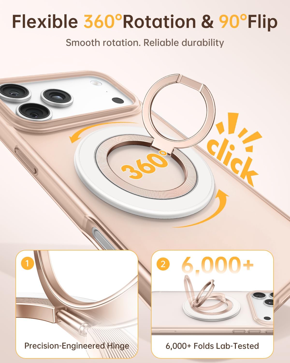 SYNCWIRE Magnetic Phone Ring Holder for MagSafe, 360° Rotation Cell Phone Grip Stand Finger Ring Kickstand Two-Sided Magnet Compatible with iPhone 17 Pro Max 16 15 14 13 12 MagSafe Accessories