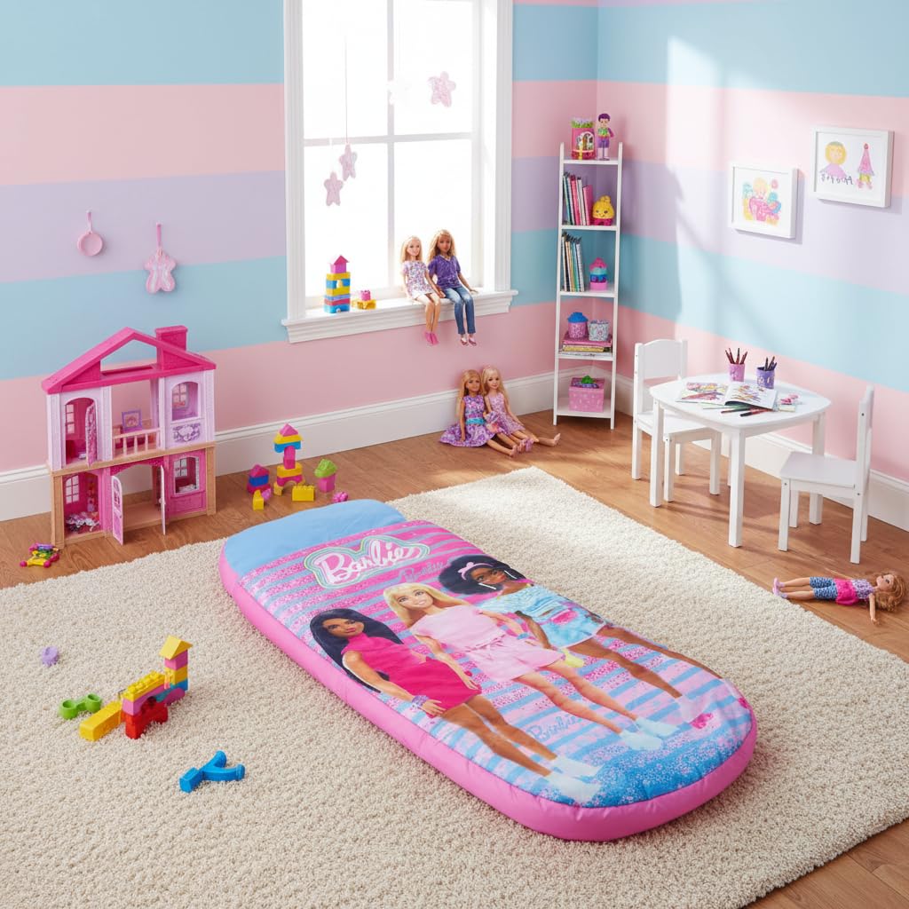 Character World Barbie ReadyBed Kinder Aufblasbares Luftbett und Schlafsack mit Pumpe | Mädchen Reisematratze für Übernachtungen und Camping oder Zuhause