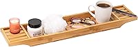 Mind Reader Bamboo Bathtub Caddy Tray - Expandable Shower Organizer Wood Bath Shelf for Books, Wine, Candles 27.5" Brown