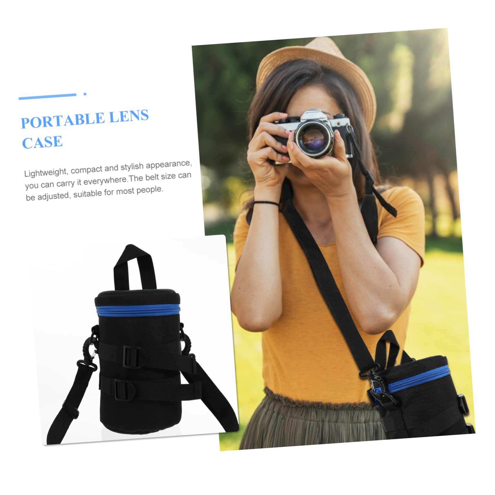 Borsa per Obiettivo Fotocamera Compatta e Resistente All'acqua in Poliestere Nero Cintura Ventrale, Custodia Protettiva Antiurto per Fotografi