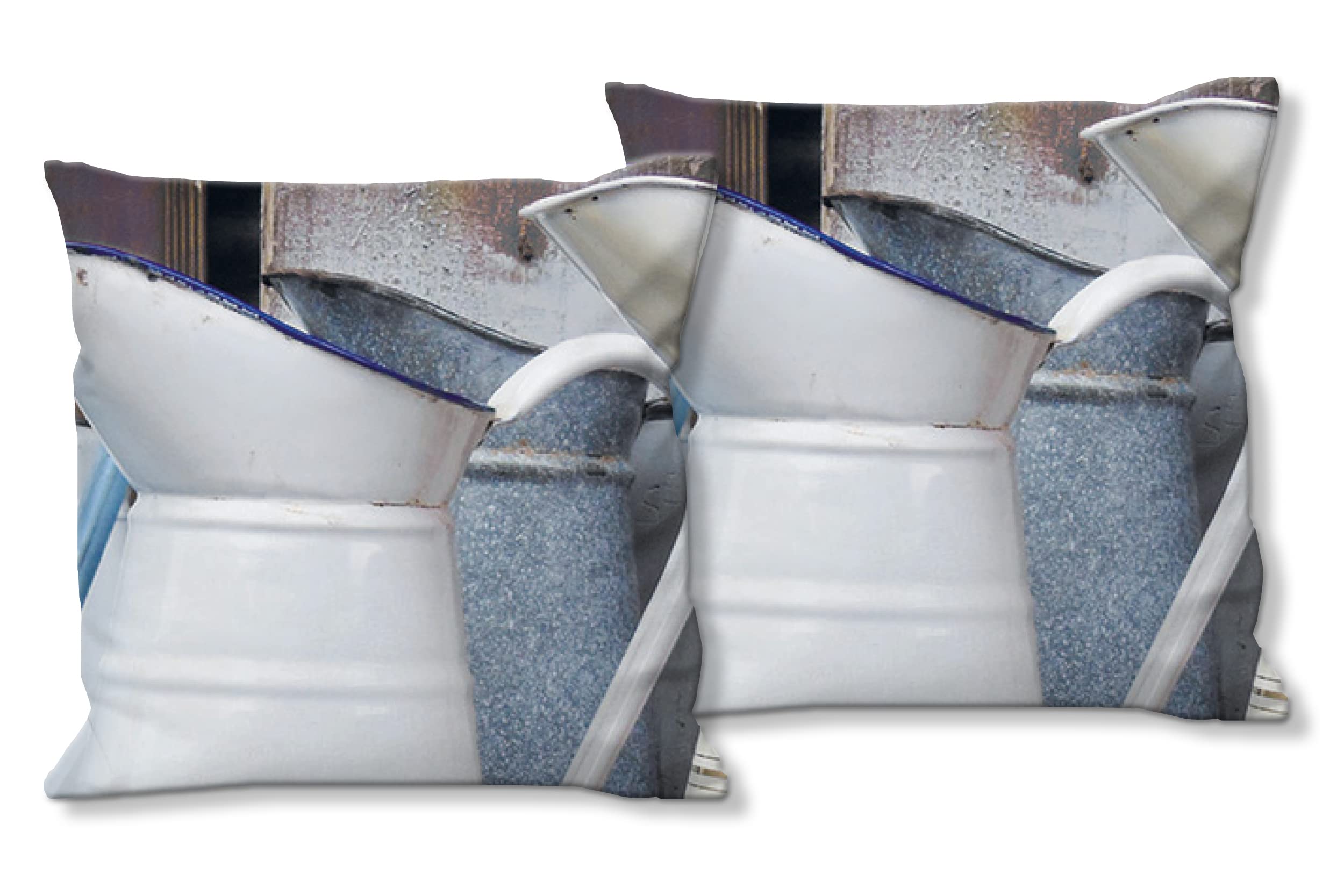 Kannen 1 - Foto-Kissen-Hülle Set (2 STK.) 40 x 40 cm | Kissen-Bezüge - passend zu Wandbild - Deko-Kissen - Küche Milch Milchkanne Geschirr Oma
