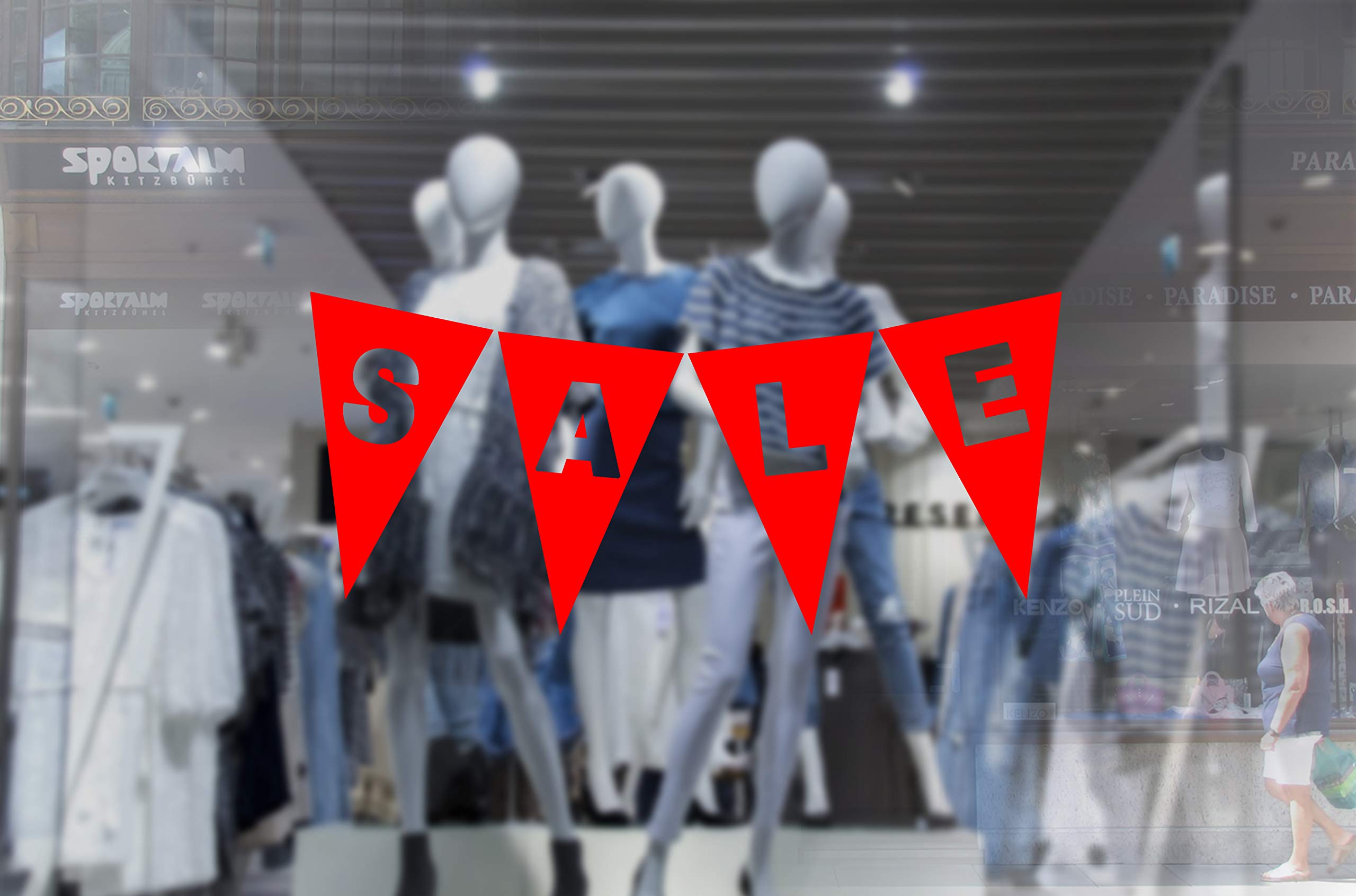 Party_decor Red 1 X Wall Window Display Sale Sticker - Sale Triangles Bunting Banner - Vinyl Cut Out - Self Adhesive Weather Proof Vinyl Sticker Label