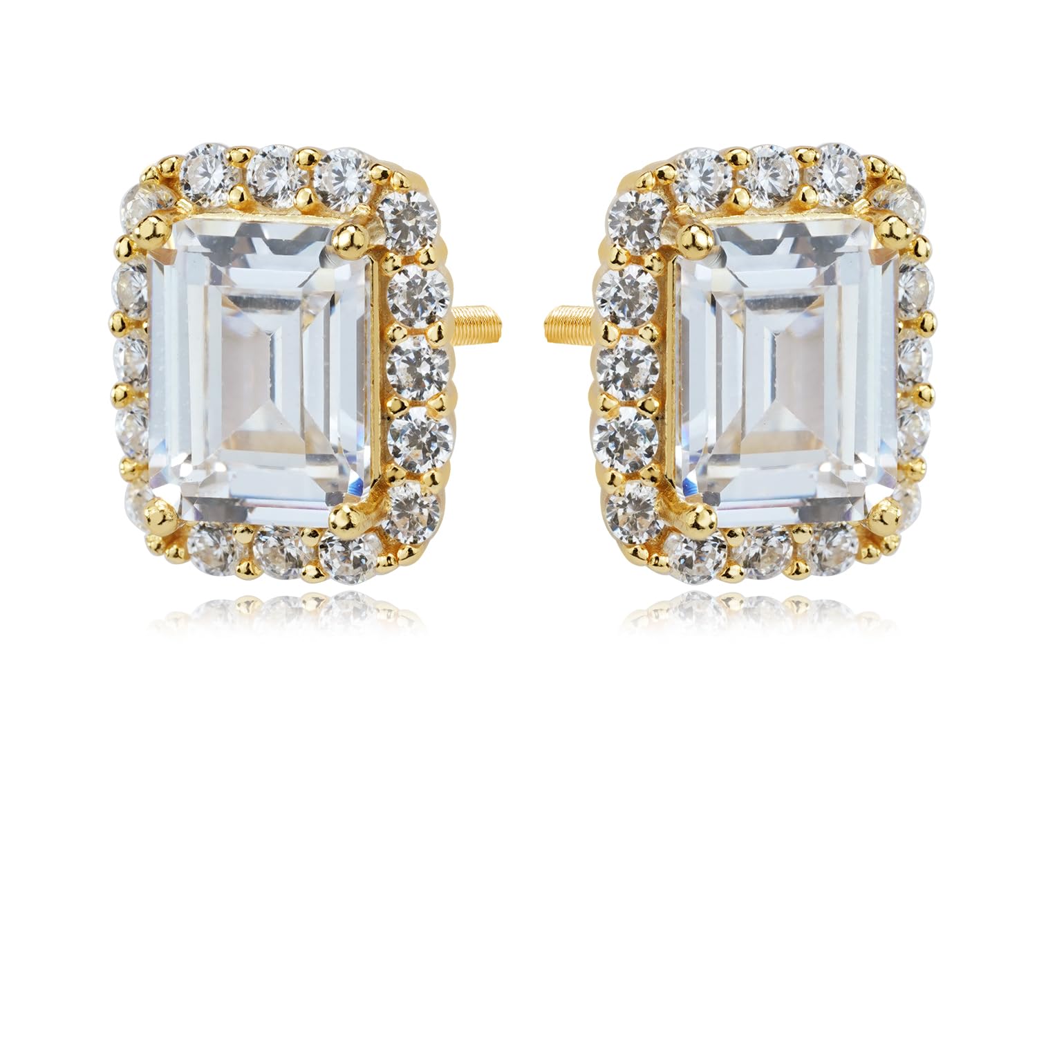 MISS JO 92.5 Sterling Silver Radiant Rectangle Halo Earrings, Rectangle Cut Solitaires, Elegant Whites Collection, Gift for Girls and Women, BIS Hallmarked -Gold Polish (B0CQ2T1R6D) Amazon Price History, Amazon Price Tracker