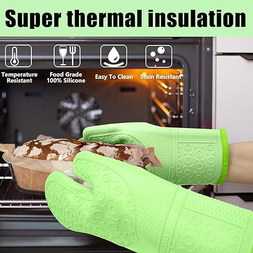 Vista 57 de Guantes de horno con almohadillas calientes resistentes al calor y cinco espátulas de silicona diseñadas para cocinar en la cocina, guantes